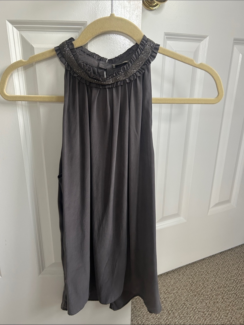GO BY GO SILK Charcoal Gray Halter Neck Blouse
